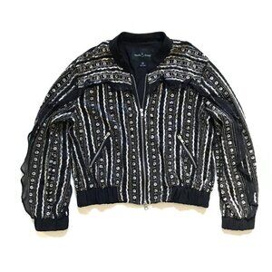 Needle & Thread Bomber Jacket Coat Womens 4 Small Black Silver Zip Up Sequins